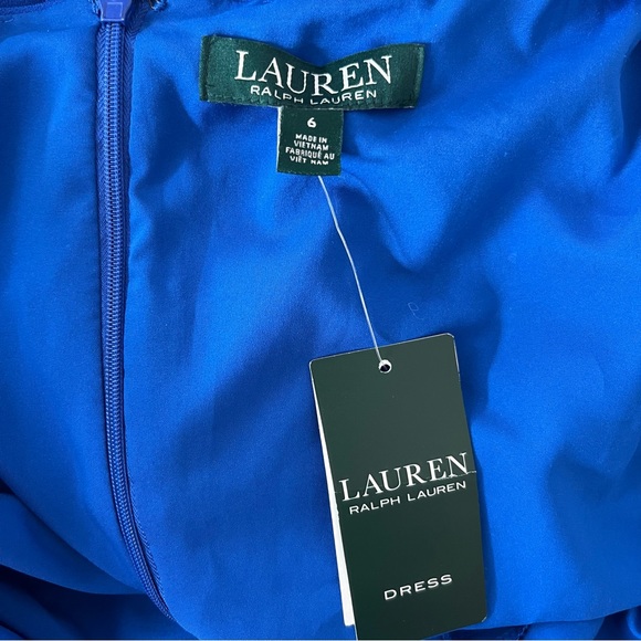 NWT Lauren Ralph Lauren Sapphire or Royal Blue Ruched Faux Wrap Dress Sz 6 - Picture 2 of 11